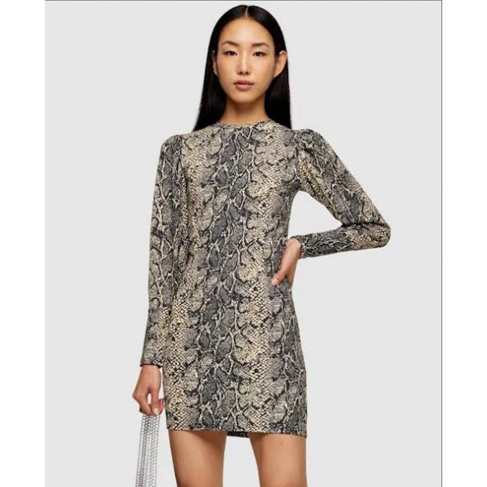 NWT Topshop Crinkle Snake Print Long Sleeve Mini Dress - US 8